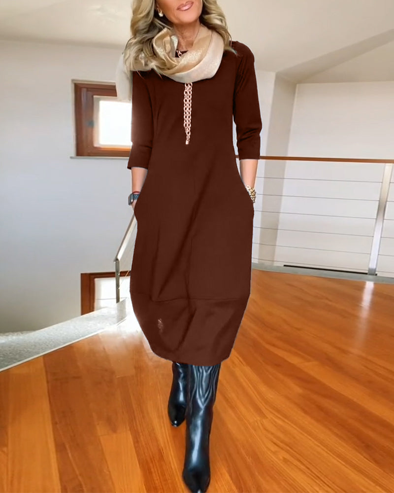 Elegante Vintage Maxi Jurk Voor Vrouwen Met Zakken