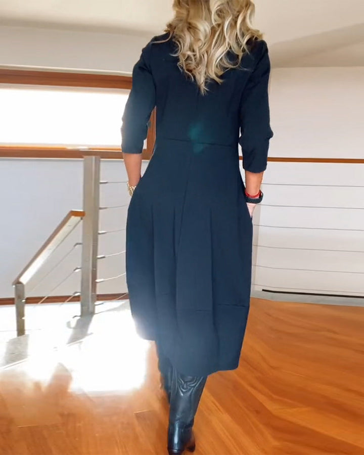 Elegante Vintage Maxi Jurk Voor Vrouwen Met Zakken