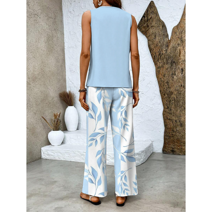 Vrouwen Co ord Set Met Gelaagde Top En Wijde Pantalon