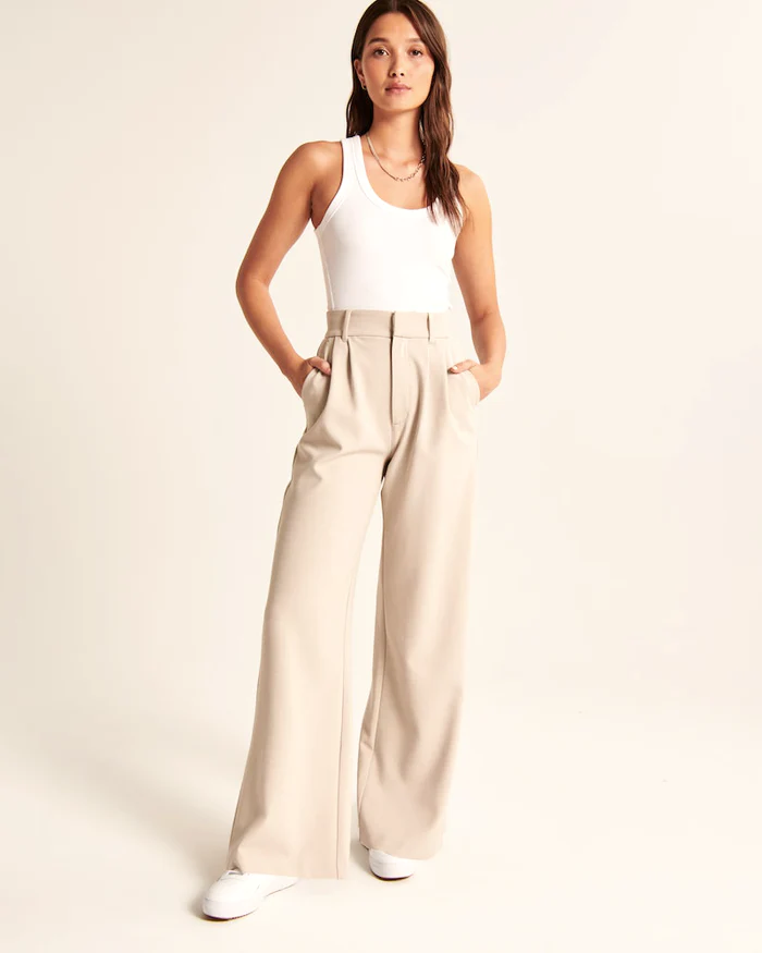 Getailleerde Broek Dames Regular Fit Wijde Pijpen Casual Lente