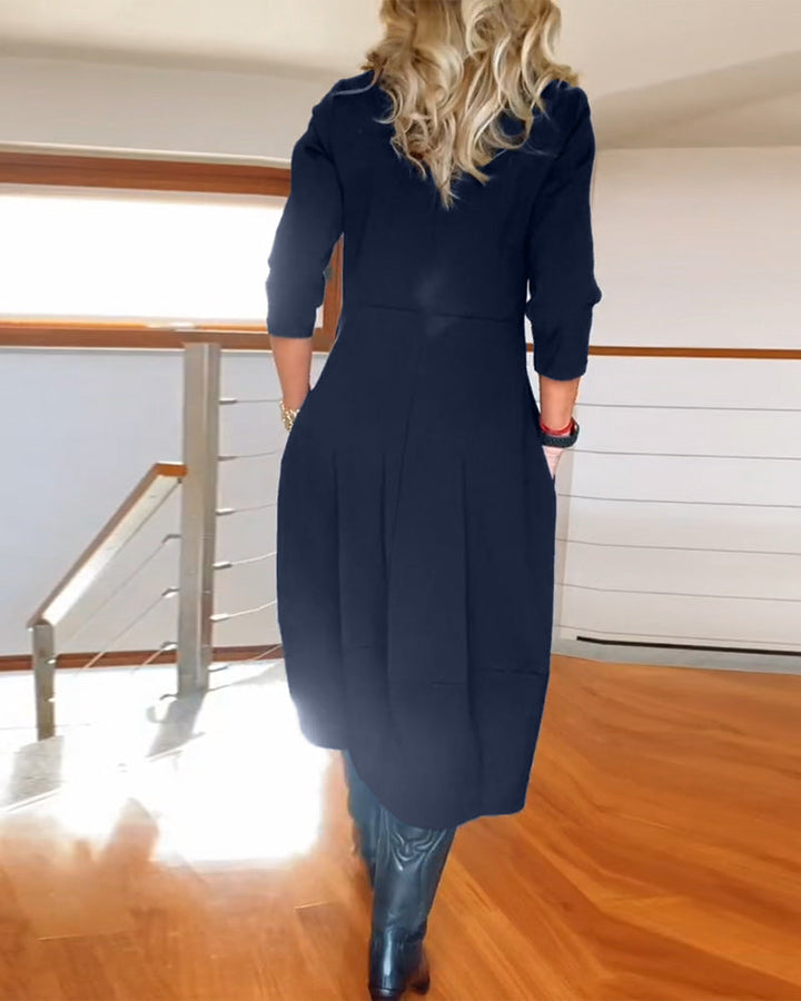 Elegante Vintage Maxi Jurk Voor Vrouwen Met Zakken