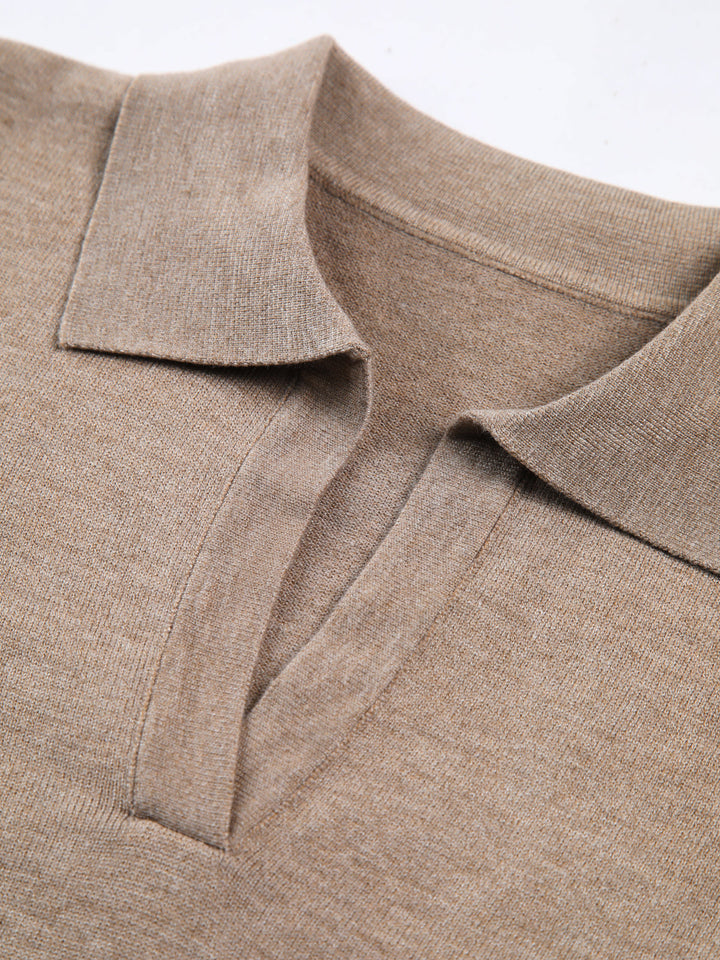 Dames Gebreide Sweater Met Collared V-neck Pasvorm
