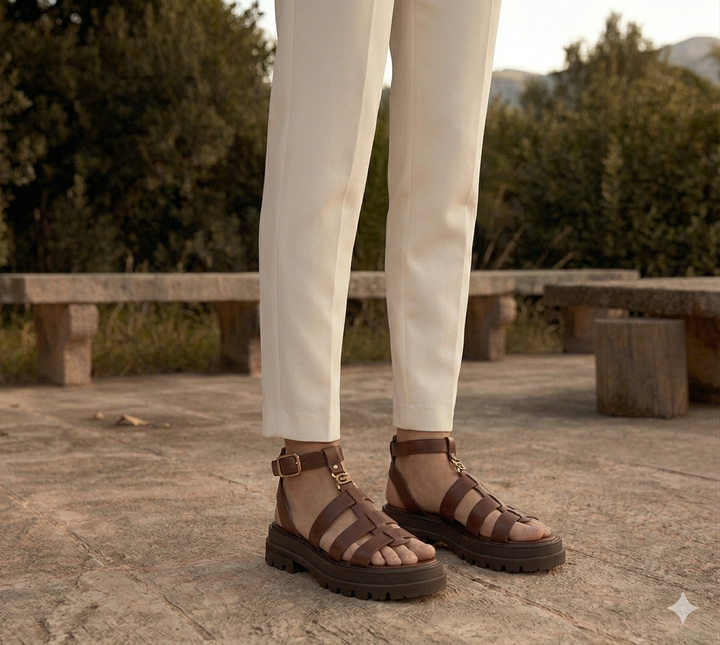 Sandalen Dames Chunky Zool Gevlochten Instapper Zomer