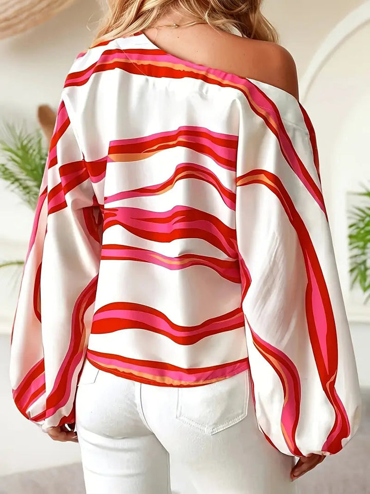 Asymmetrische Blouse Dames Één Schouder Ballonmouwen