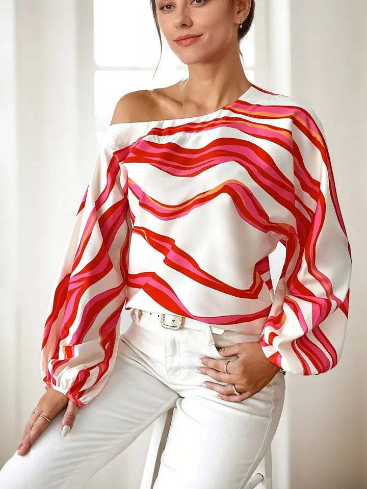 Asymmetrische Blouse Dames Één Schouder Ballonmouwen