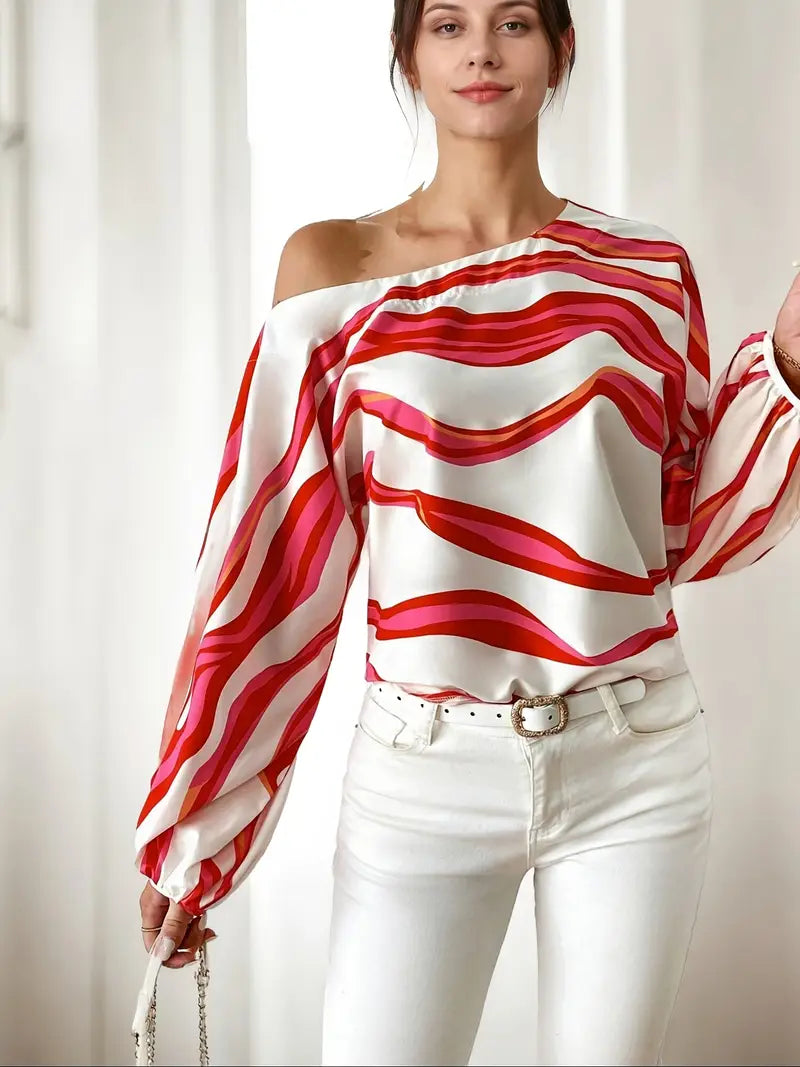 Asymmetrische Blouse Dames Één Schouder Ballonmouwen