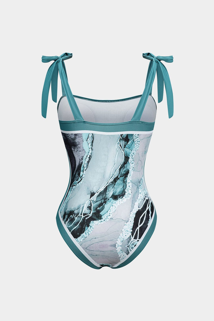 Badpak Set Dames Met Pareo Abstracte Print Strikbanden