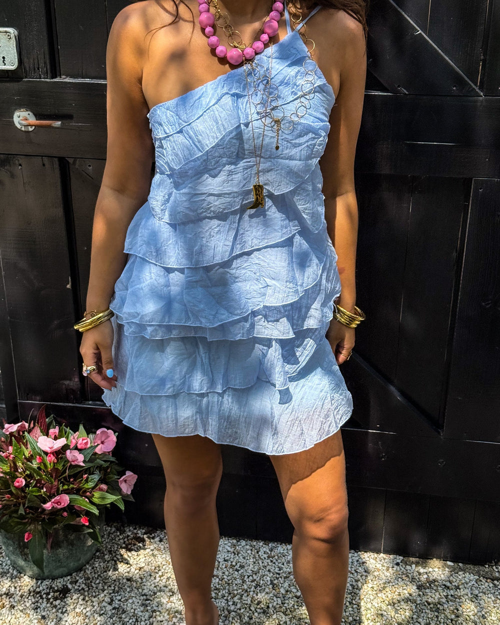 Mini Jurk Dames Ruches Asymmetrisch Schouderband Casual Zomer