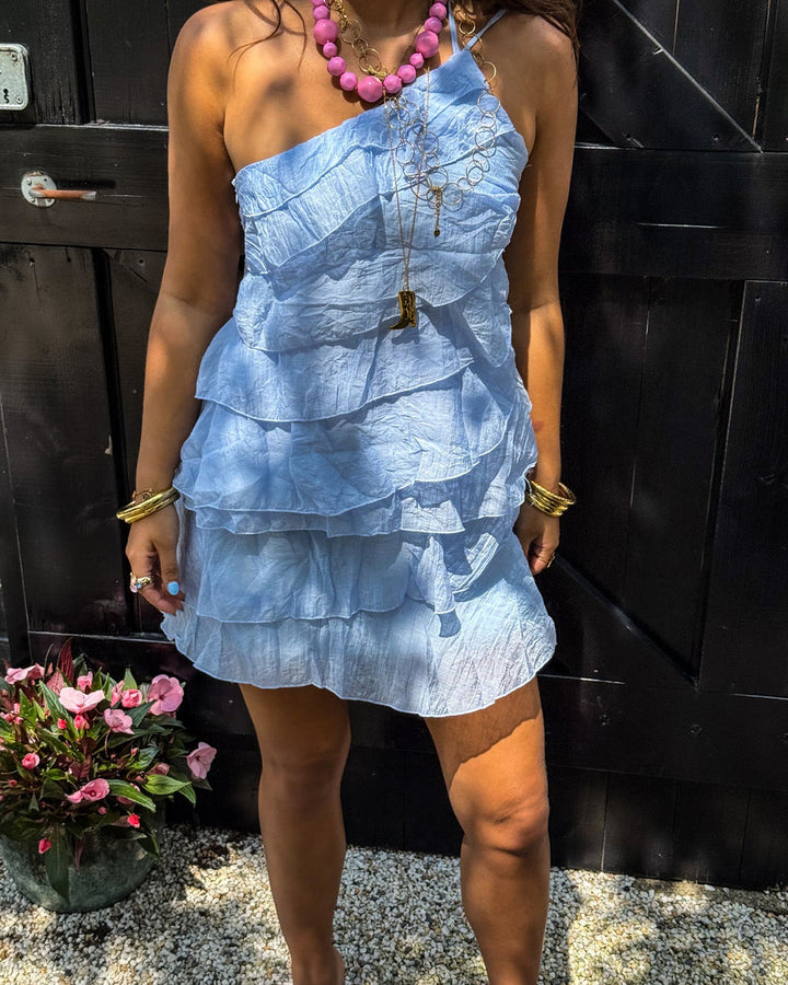 Mini Jurk Dames Ruches Asymmetrisch Schouderband Casual Zomer