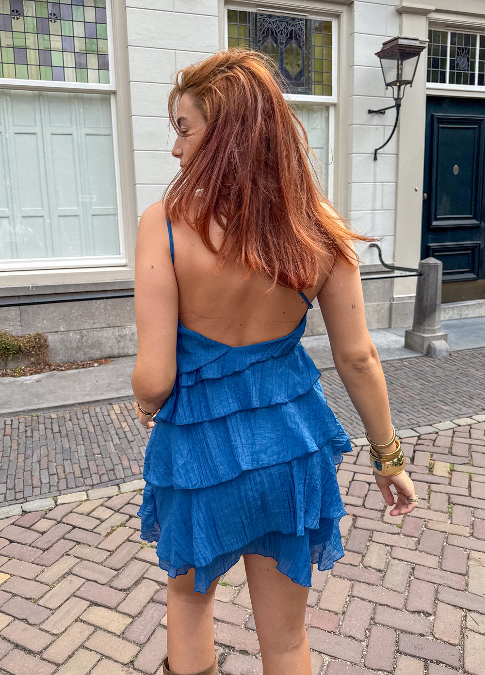 Mini Jurk Dames Ruches Asymmetrisch Schouderband Casual Zomer