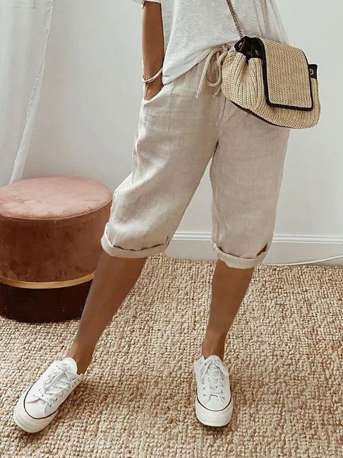 Capri Broek Dames Elastische Taille Lange Mouwen Zomer Casual
