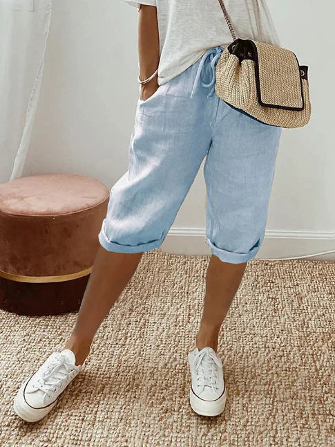 Capri Broek Dames Elastische Taille Lange Mouwen Zomer Casual