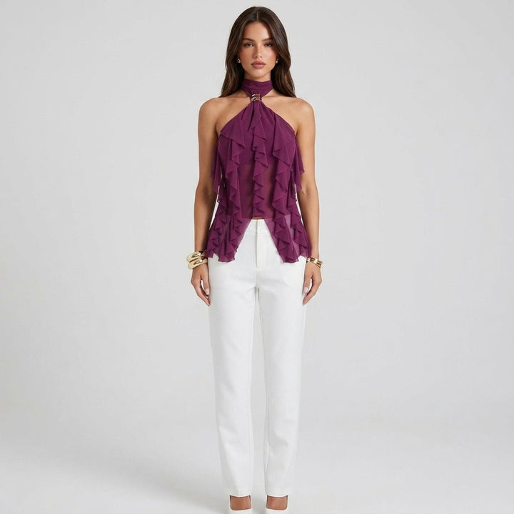 Chiffon Halter Top Dames Ruffle Formeel