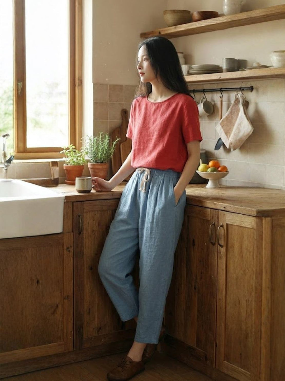 Dames Broek Slim Fit Trekkoord Taille Casual Zomer