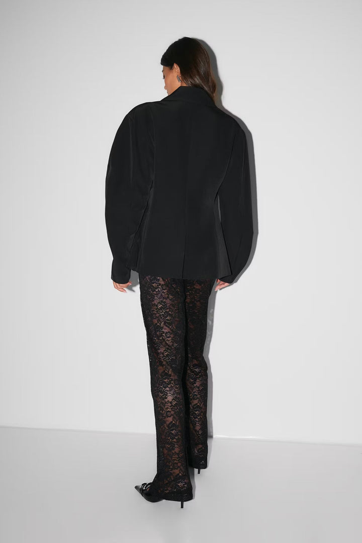 Flared Broek Dames Kanten Bloemenpatroon Elastische Taille