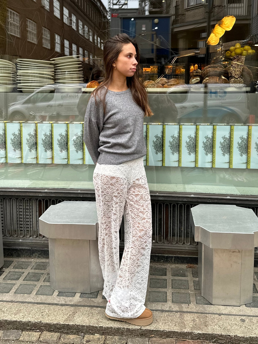 Flared Broek Dames Kanten Bloemenpatroon Elastische Taille