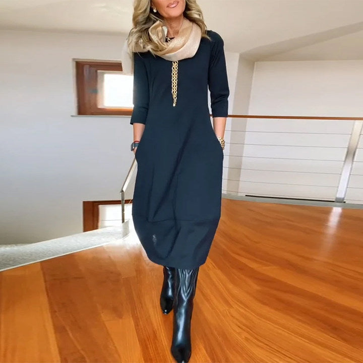 Elegante Vintage Maxi Jurk Voor Vrouwen Met Zakken