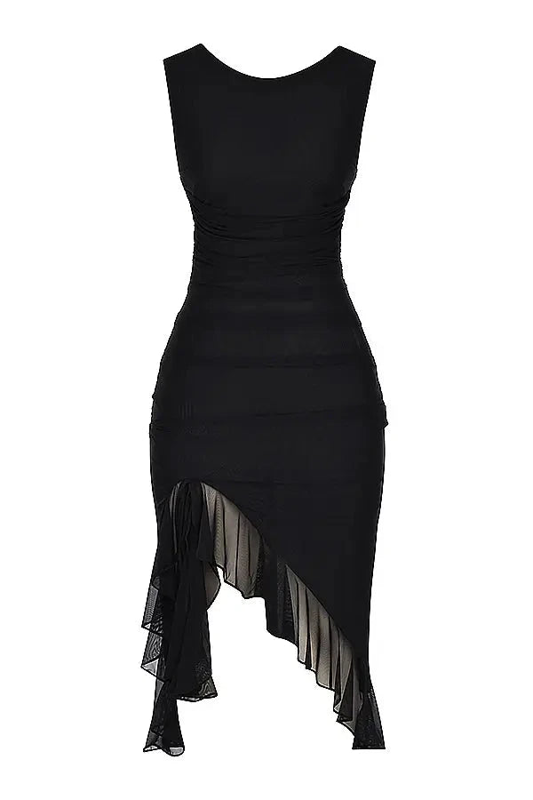 Jurk Dames Mesh Ronde Hals Lage Rug Mid Length Gala