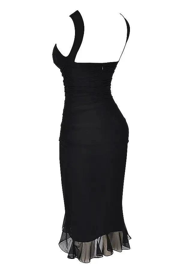 Jurk Dames Mesh Ronde Hals Lage Rug Mid Length Gala
