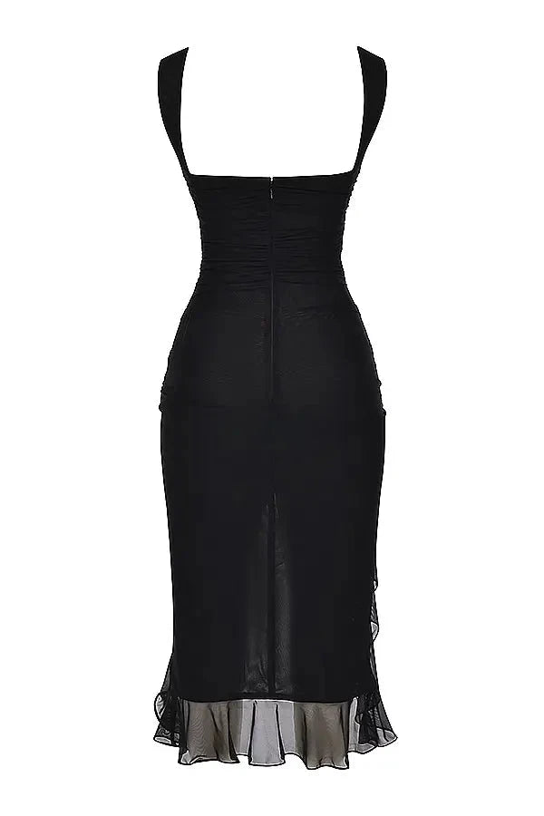 Jurk Dames Mesh Ronde Hals Lage Rug Mid Length Gala