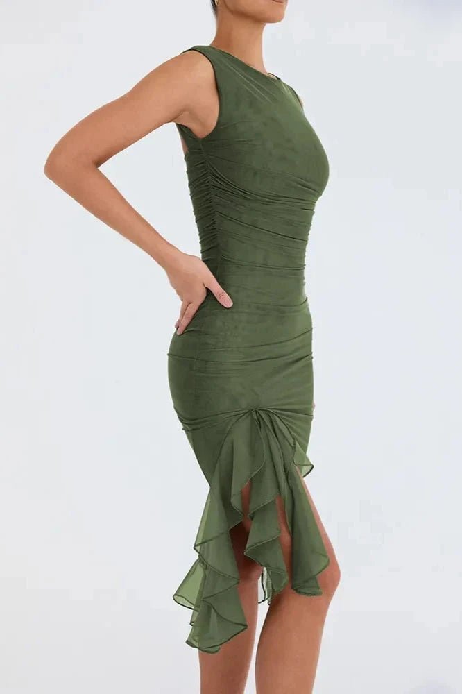 Jurk Dames Mesh Ronde Hals Lage Rug Mid Length Gala