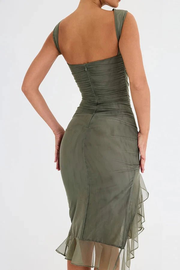 Jurk Dames Mesh Ronde Hals Lage Rug Mid Length Gala
