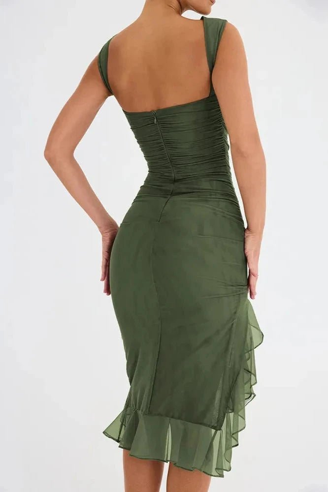 Jurk Dames Mesh Ronde Hals Lage Rug Mid Length Gala