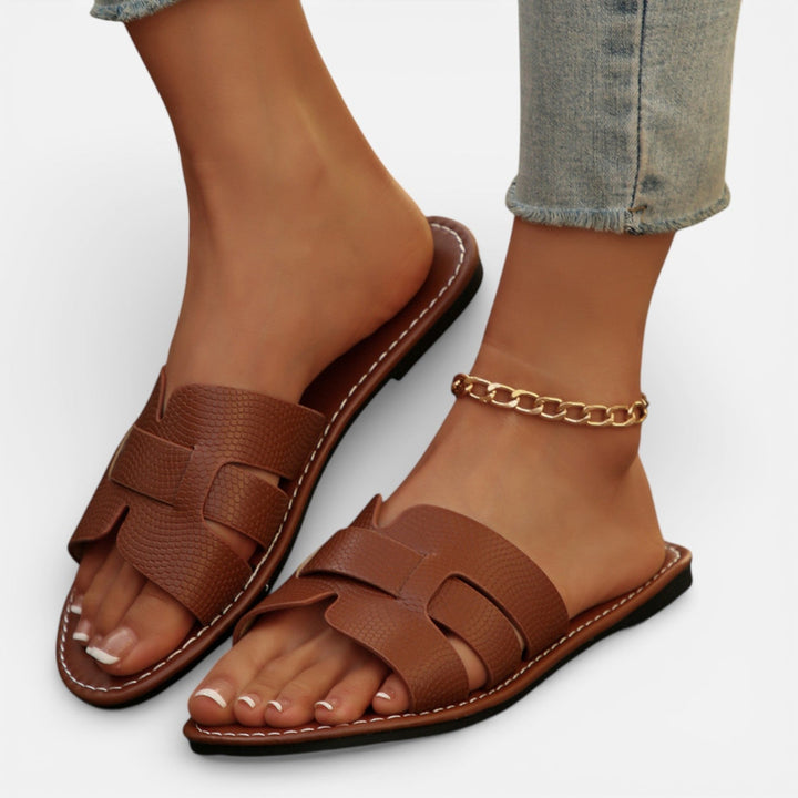 Leren Slippers Dames Open Teen Comfort Plat