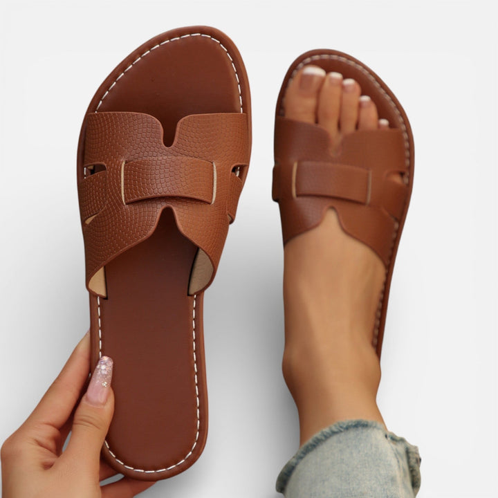 Leren Slippers Dames Open Teen Comfort Plat