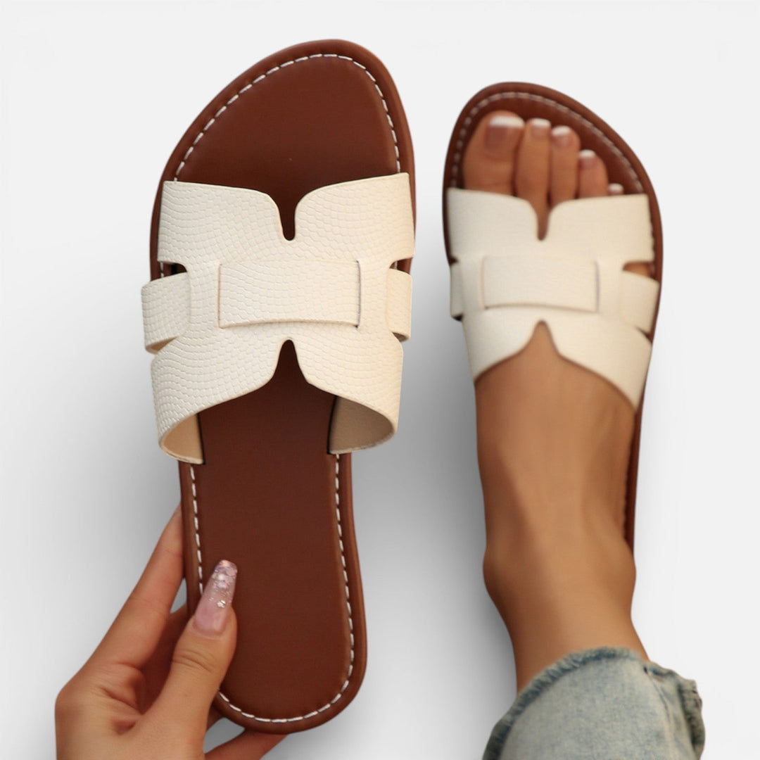 Leren Slippers Dames Open Teen Comfort Plat