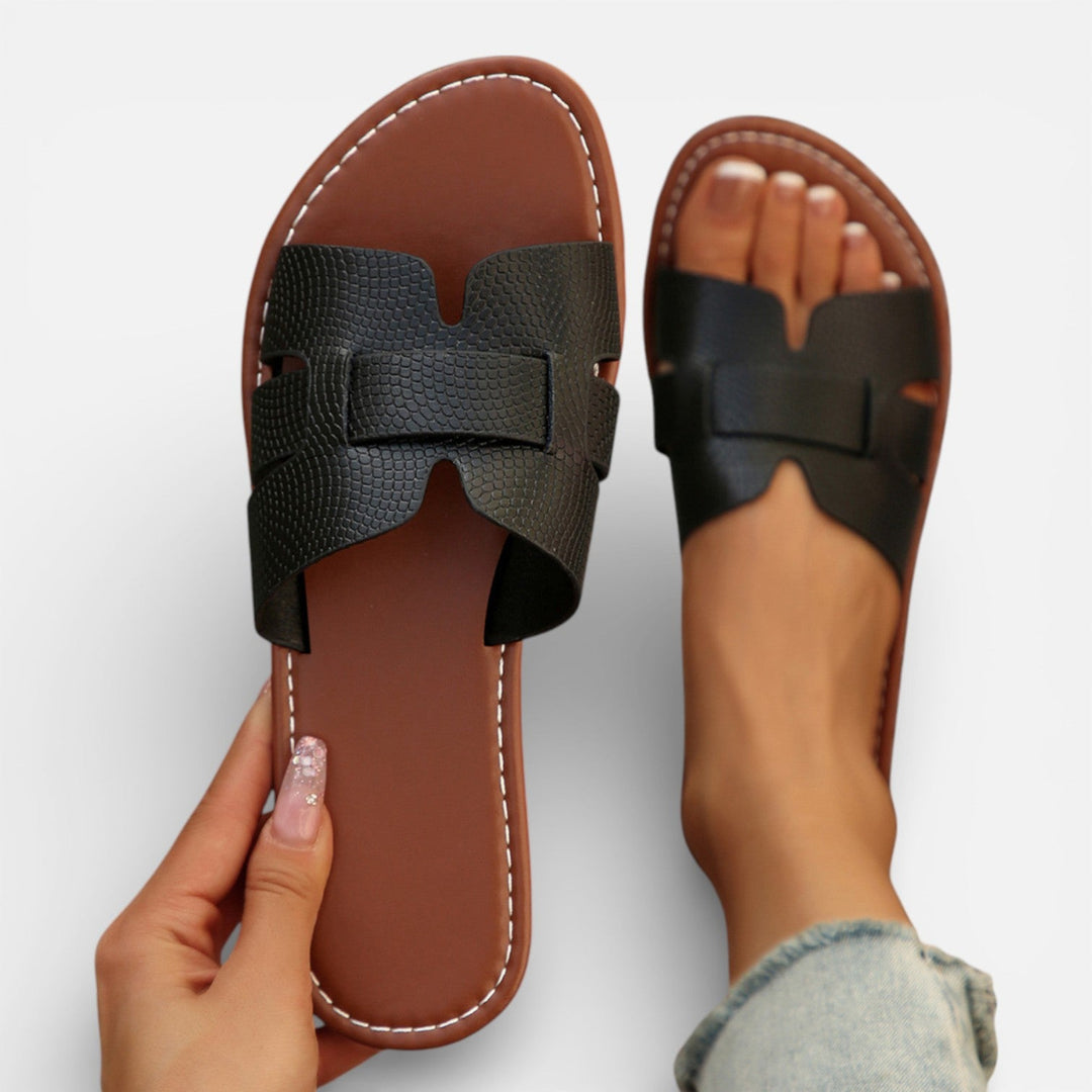 Leren Slippers Dames Open Teen Comfort Plat