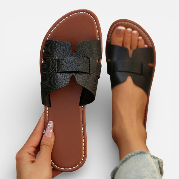 Leren Slippers Dames Open Teen Comfort Plat