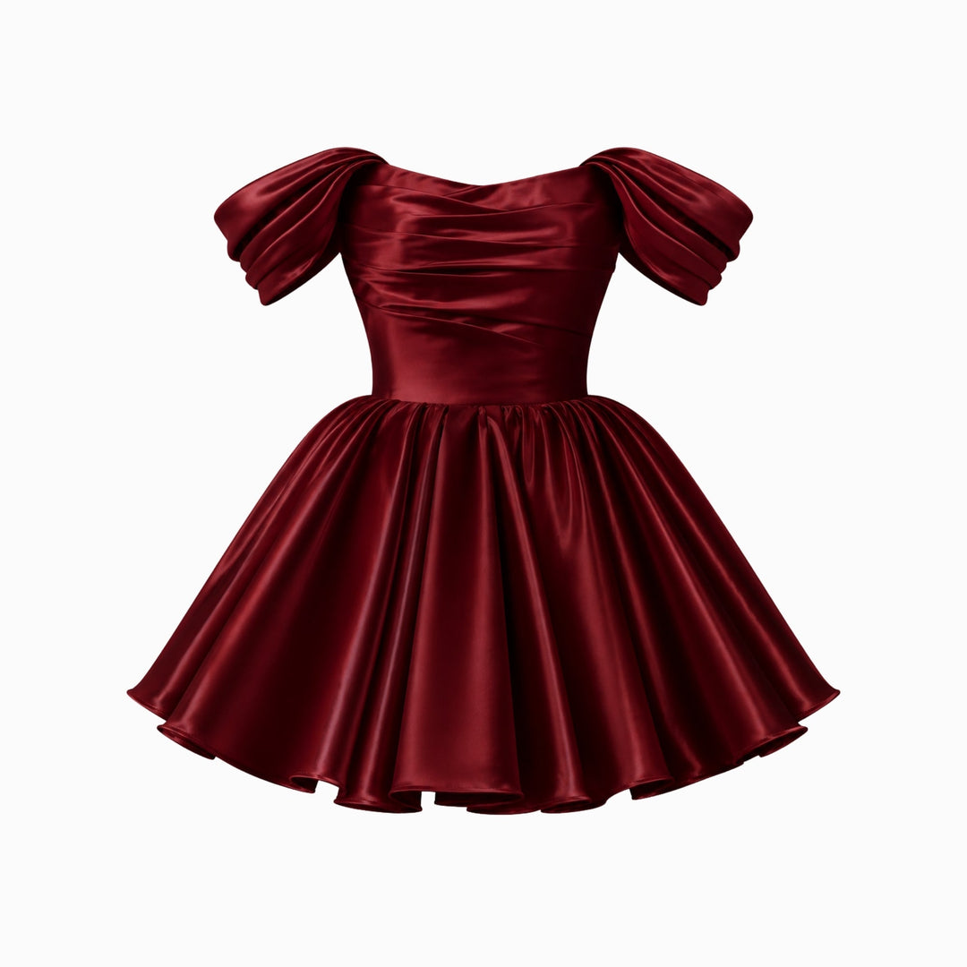 Mini Jurk Dames Satijn Off Shoulder Puff Mouwen