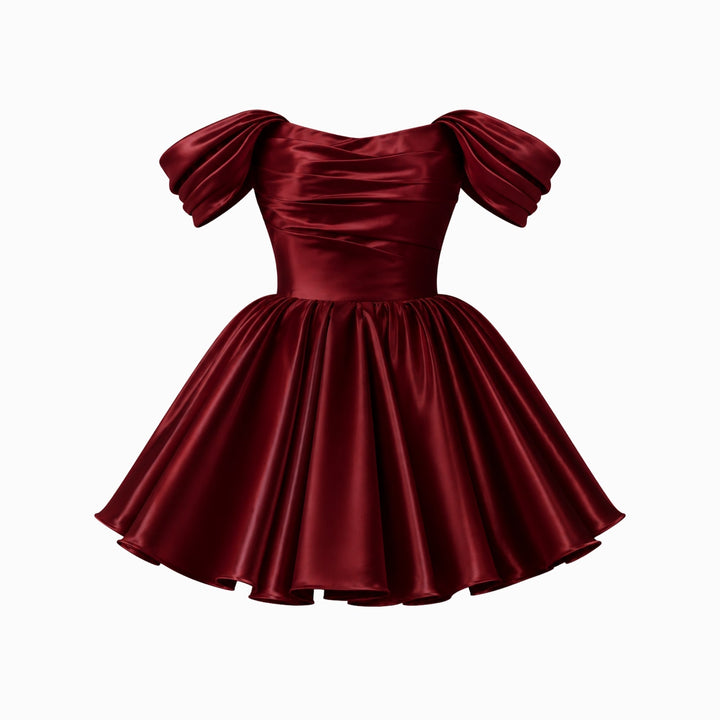 Mini Jurk Dames Satijn Off Shoulder Puff Mouwen