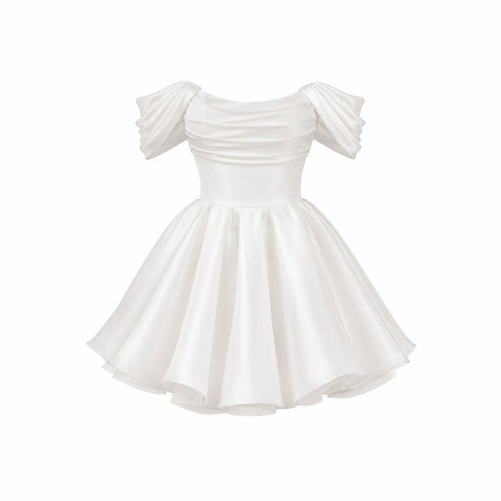 Mini Jurk Dames Satijn Off Shoulder Puff Mouwen