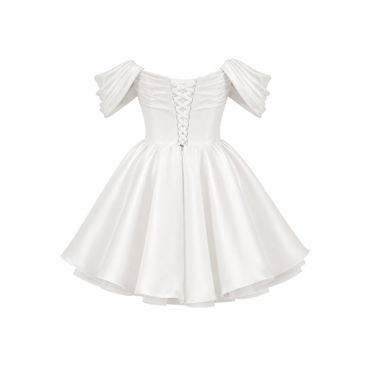 Mini Jurk Dames Satijn Off Shoulder Puff Mouwen