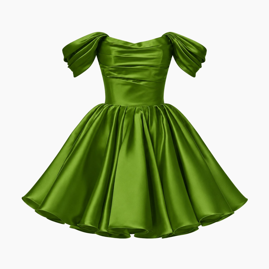 Mini Jurk Dames Satijn Off Shoulder Puff Mouwen