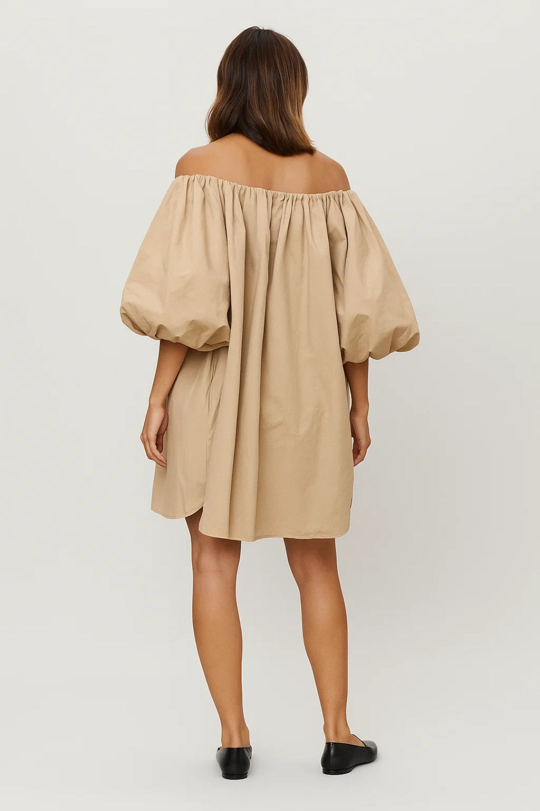 Off Shoulder Mini Jurk Dames Beige Zomer Casual