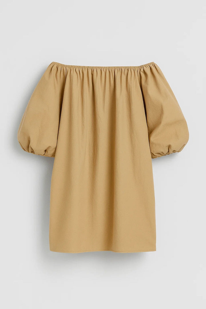Off Shoulder Mini Jurk Dames Beige Zomer Casual