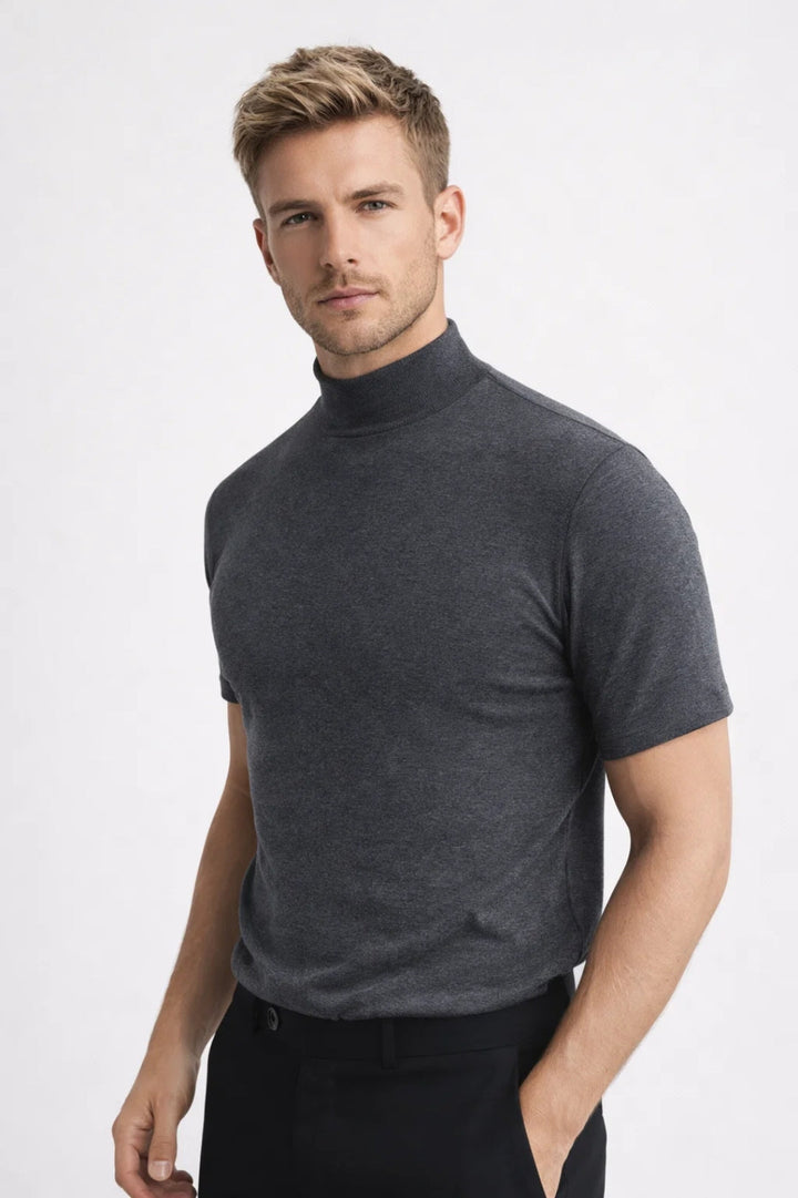 T-Shirt Heren Slim Fit Korte Mouw Opstaande Kraag Casual