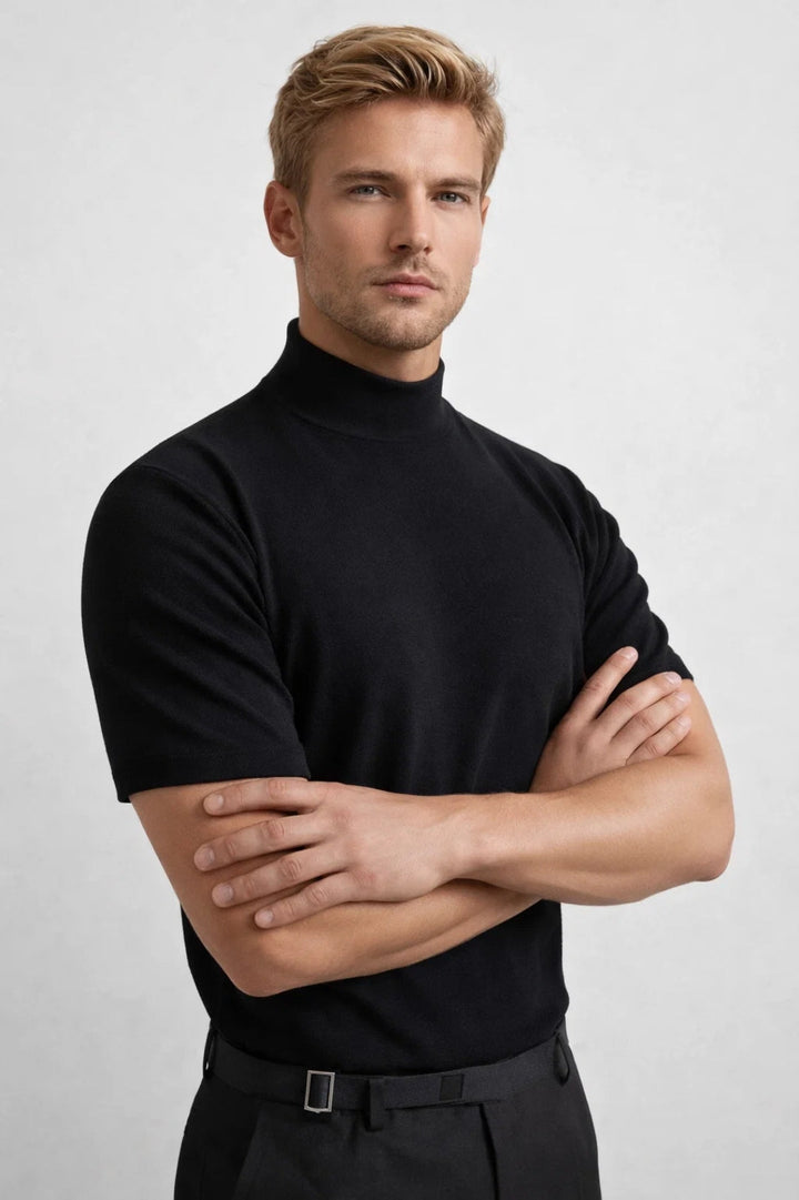 T-Shirt Heren Slim Fit Korte Mouw Opstaande Kraag Casual