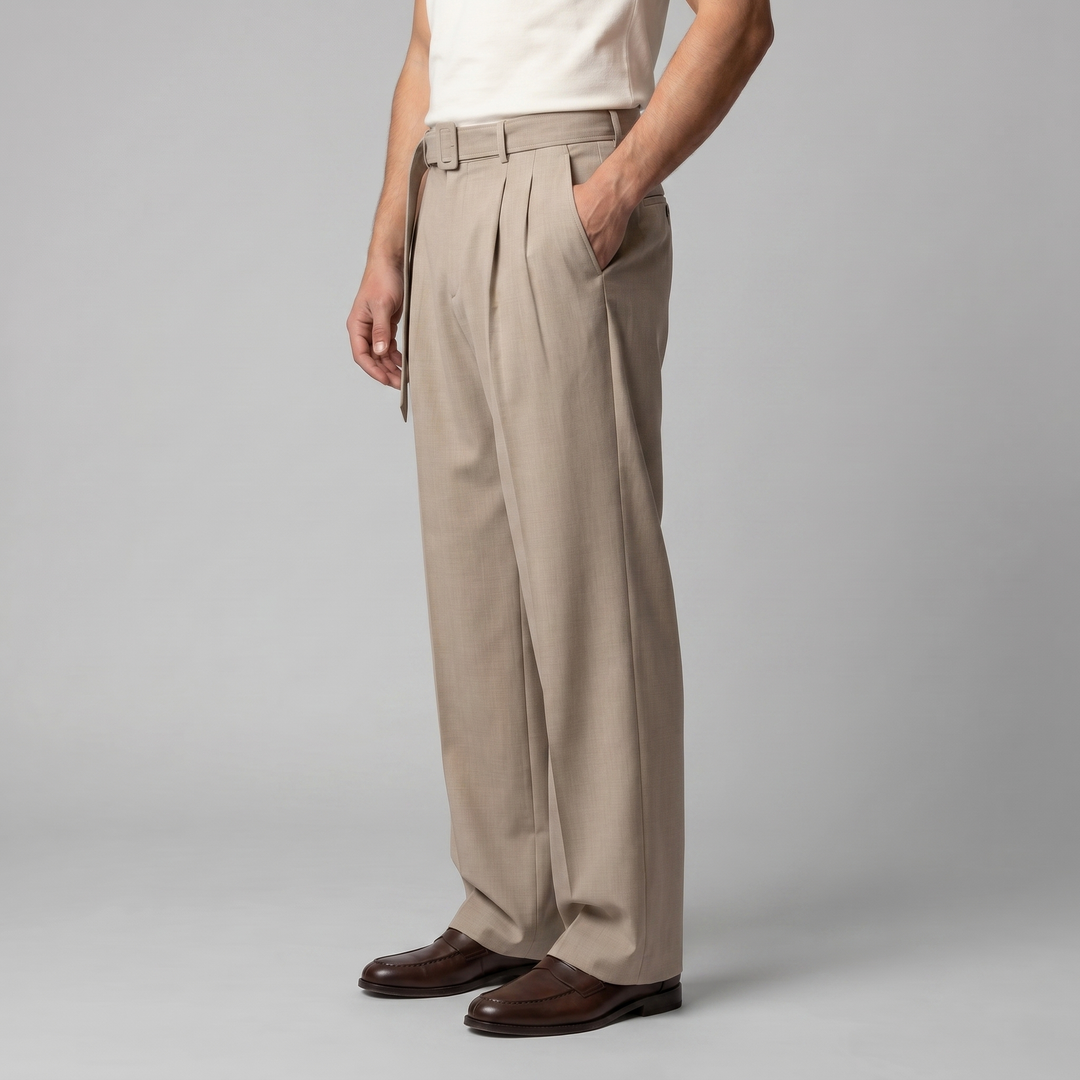 Tailored Trousers Heren Wide Leg Belted Elastische Taille