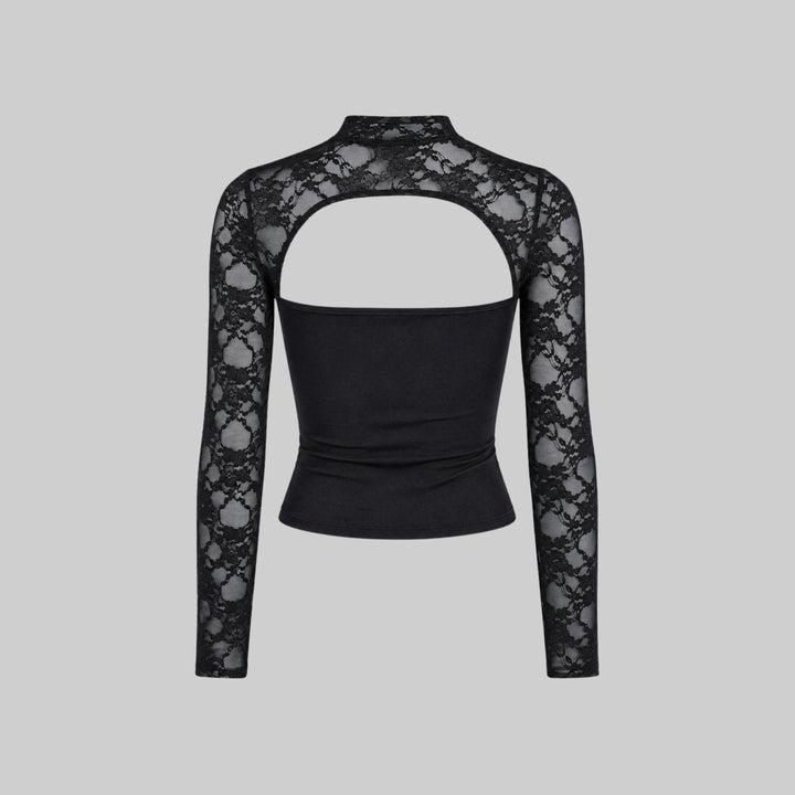 Top Dames Kant Cutout Mock Neck Flare Mouwen