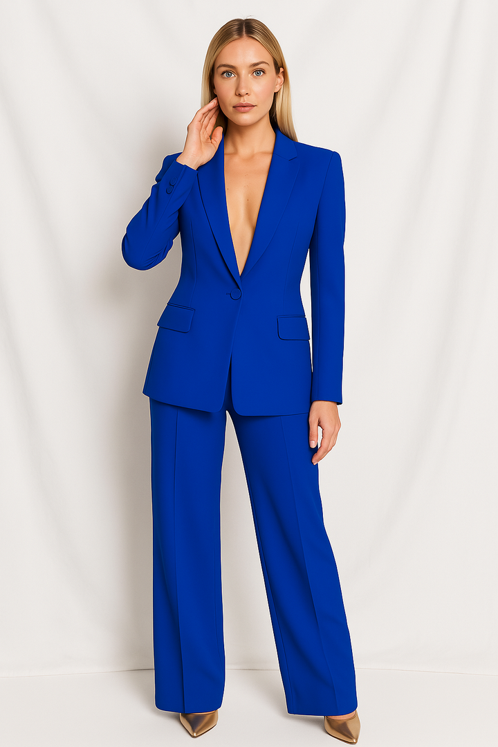 Tweedelig Pak Dames V-hals Blazer Hoge Taille Broek